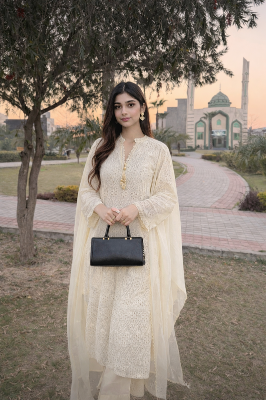 Noor-e-Hayat – Ivory Chikankari 3PC